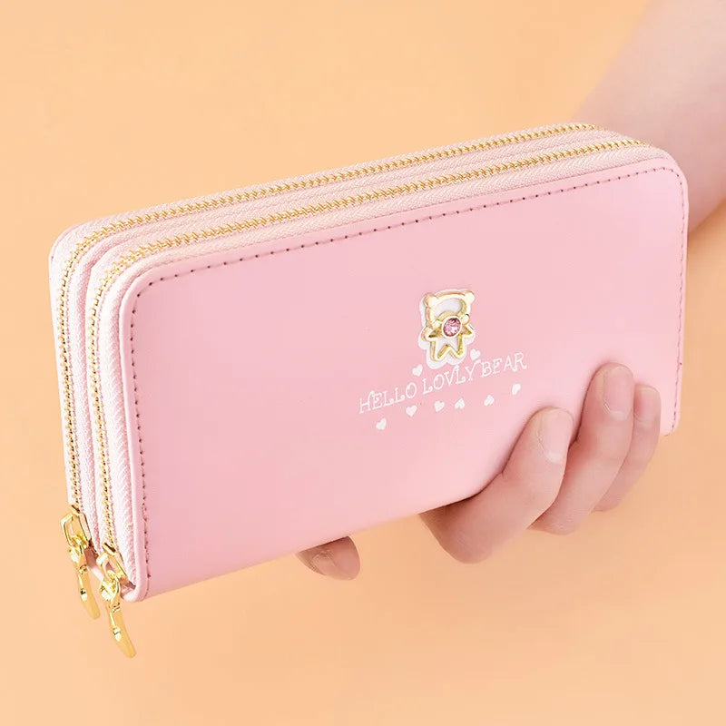 Women's Long Wallet Wrist Strap Cartoon Bag Double-layer Zipper Large-capacity M