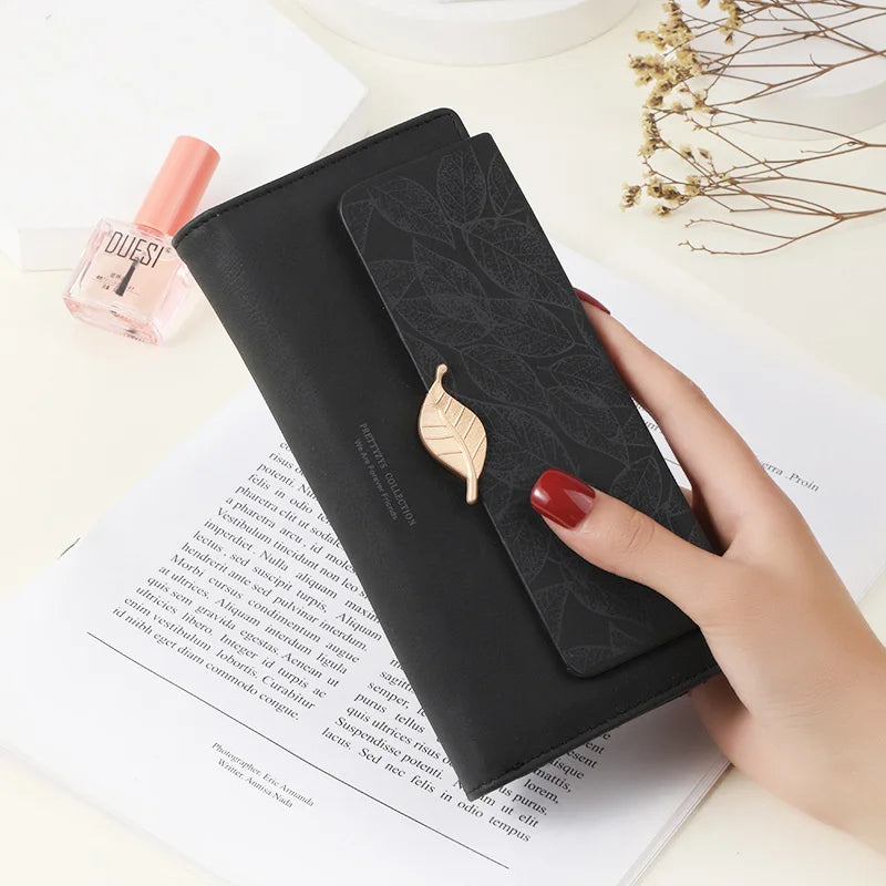 Leaf Buckle Long Wallet for Women