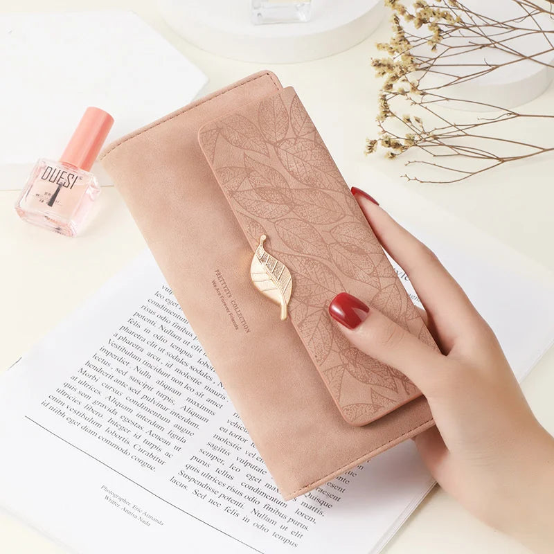 Leaf Buckle Long Wallet for Women
