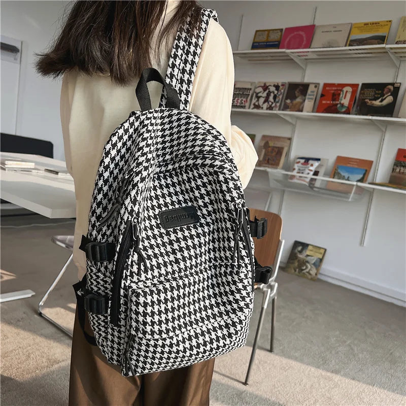 Women's Knit Backpack Ladies School Bag Large-capacity College Pattern