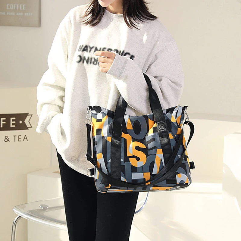 Women's Messenger Bags Nylon Shoulder Totes Letter Printed Handbag