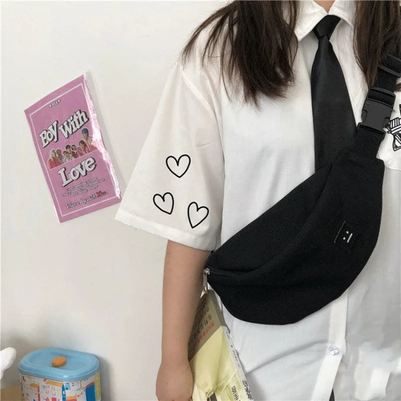 Women's Canvas Chest Bag Jogging Fanny Pack Girls Wallet Messenger Bags