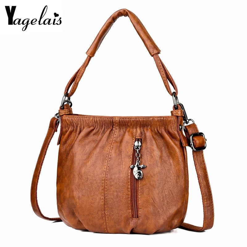 Women's Oil Wax Leather Handbag Tote Bag Wine
