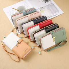 Women's PU Wallet Zipper Purse Mini Handheld Money Pouch with Landyard