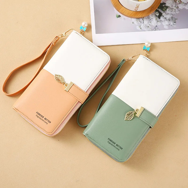 Women's PU Wallet Zipper Purse Mini Handheld Money Pouch with Landyard