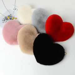 Plush Chain Crossbody Bag Faux Fur Heart Shaped Shoulder Bag Messenger Bags
