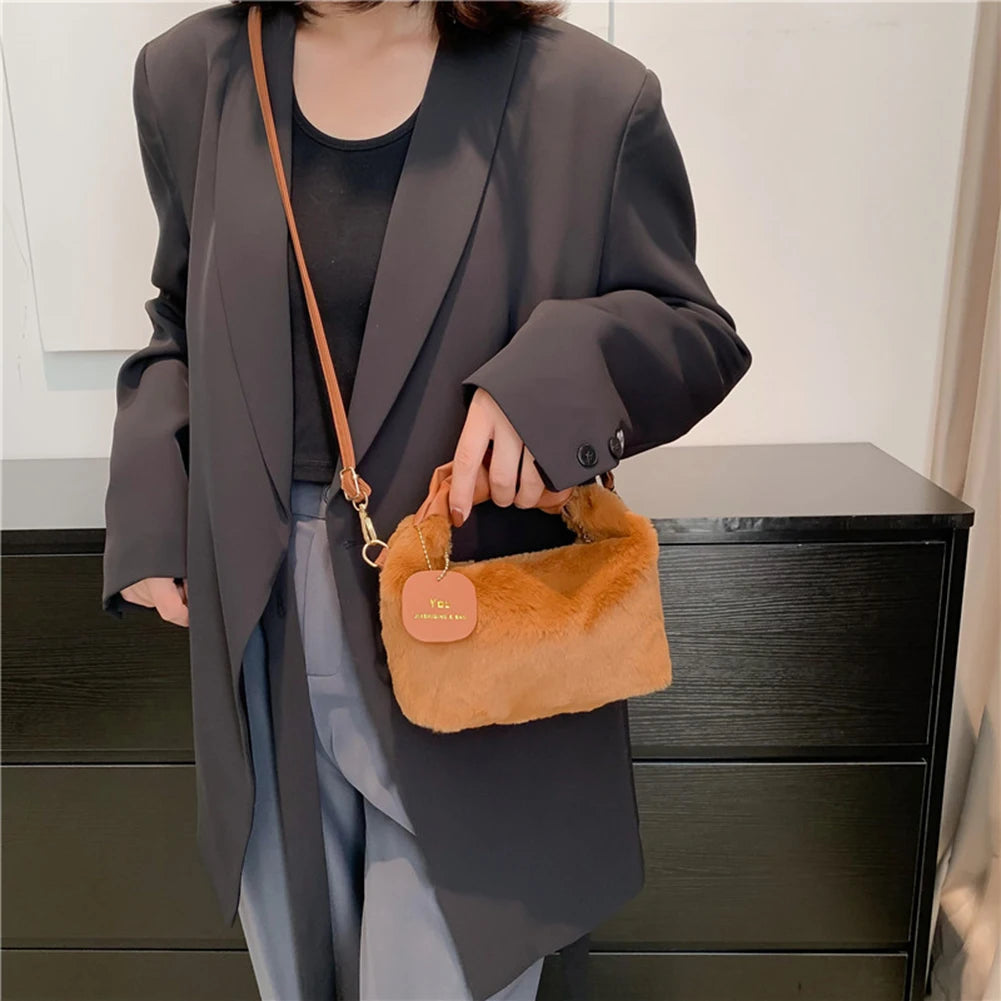 Women's Plush Handbags PU Strap Cloud Bags Handbag Winter Ladies Messenger Bag