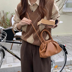 Vintage Lightweight Solid Clip Crossbody Bag for Women