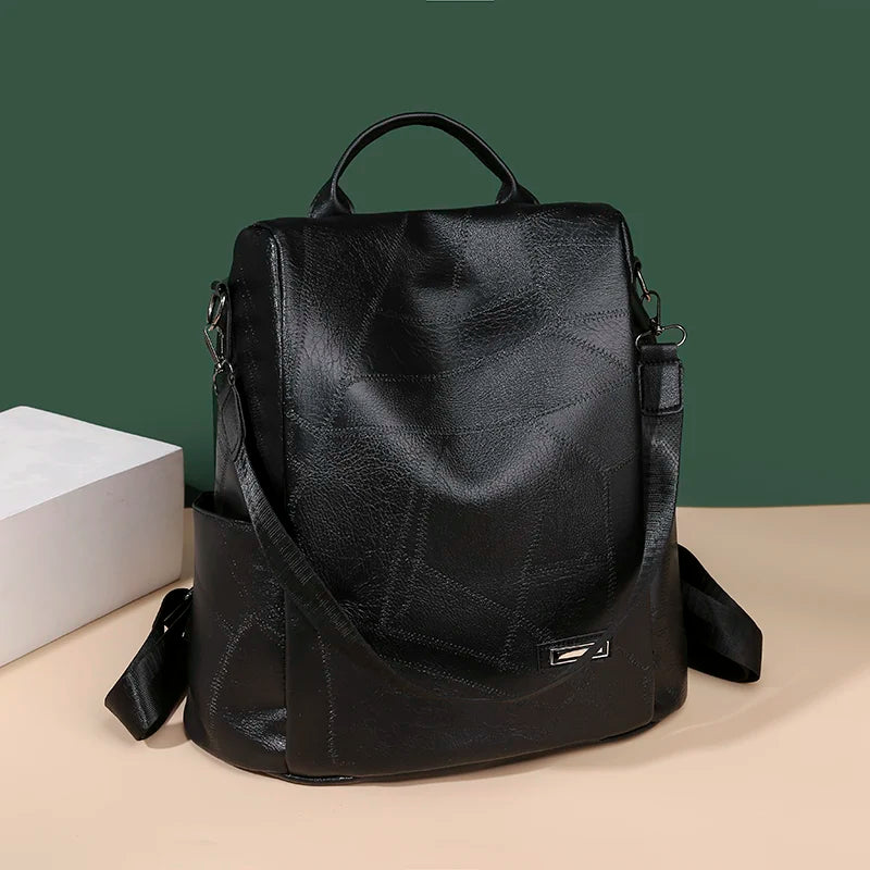 Women's PU Leather Backpack Shoulder Bags Retro Female School Bag for Teenager
