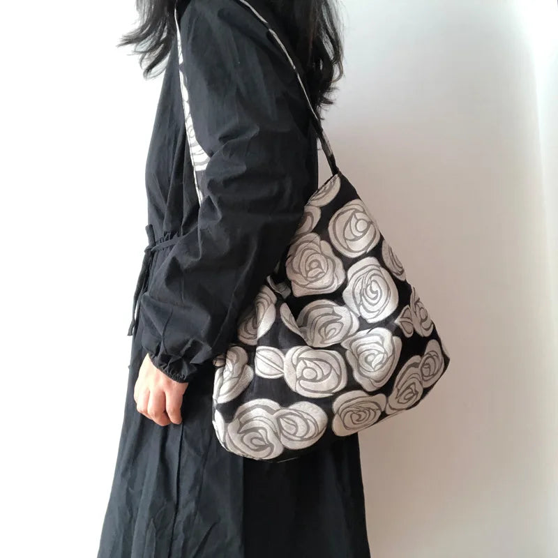 Women's Retro Flower Shoulder Bag 2023 Casual Large Capacity