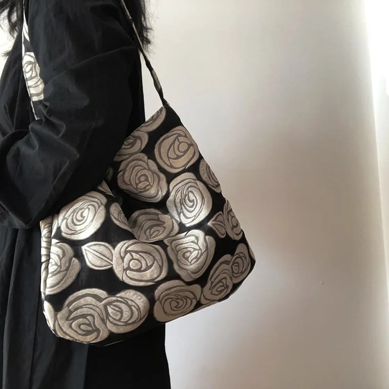 Women's Retro Flower Shoulder Bag 2023 Casual Large Capacity