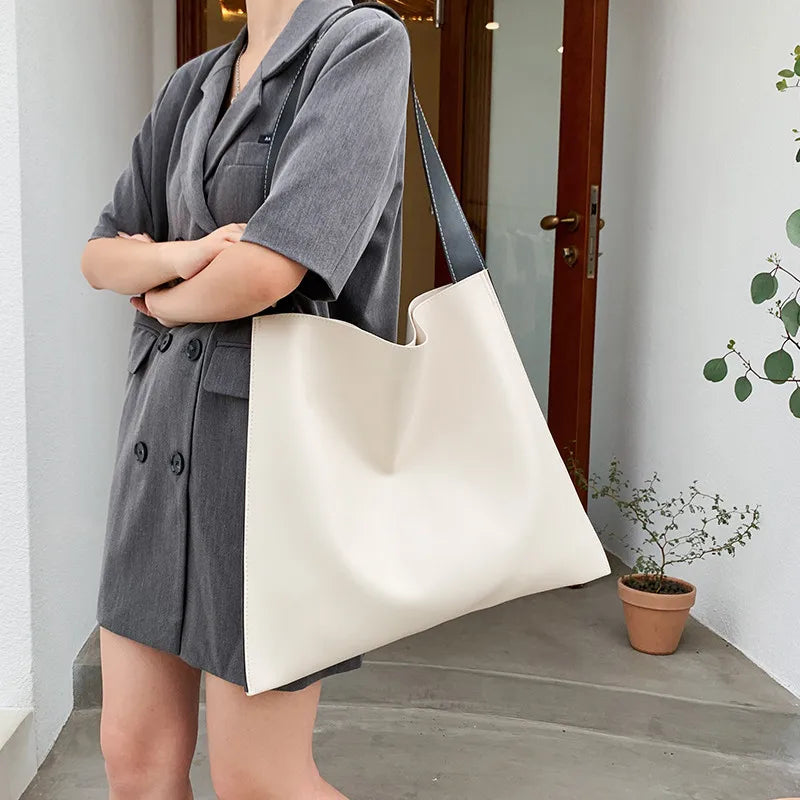 Women's Retro One Shoulder Bag PU Leater Casual Large Capacity Tote Bags