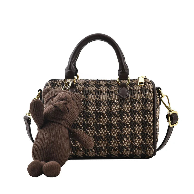 Women's Retro Houndstooth Handbag Autumn Winter Messenger Bag