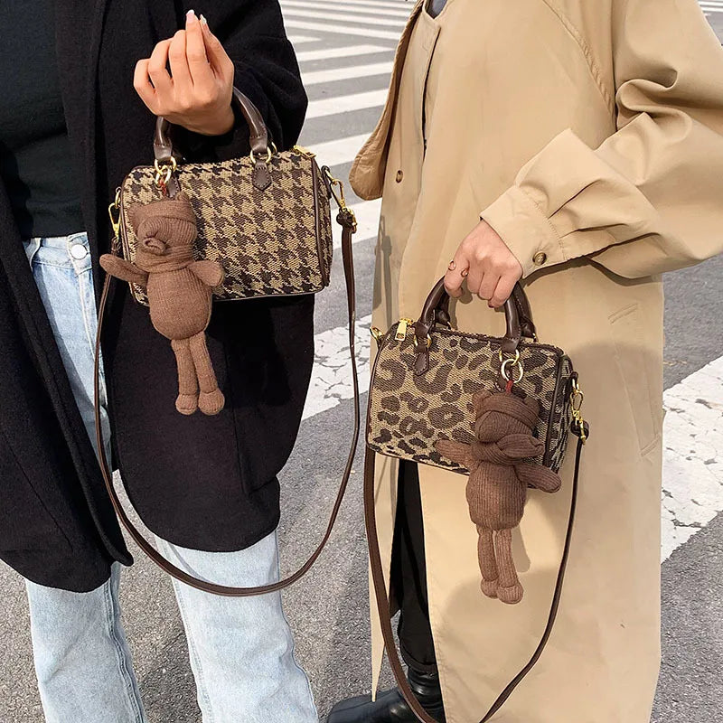 Women's Retro Houndstooth Handbag Autumn Winter Messenger Bag