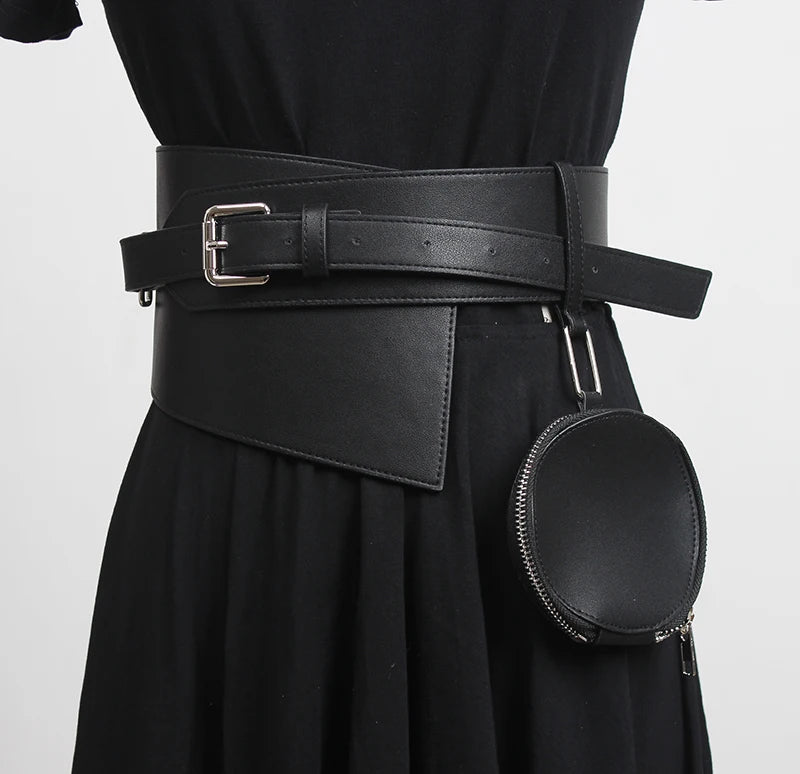 Women's Runway PU Leather Small Round Bag Waistband Belt