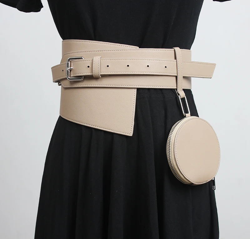 Women's Runway PU Leather Small Round Bag Waistband Belt