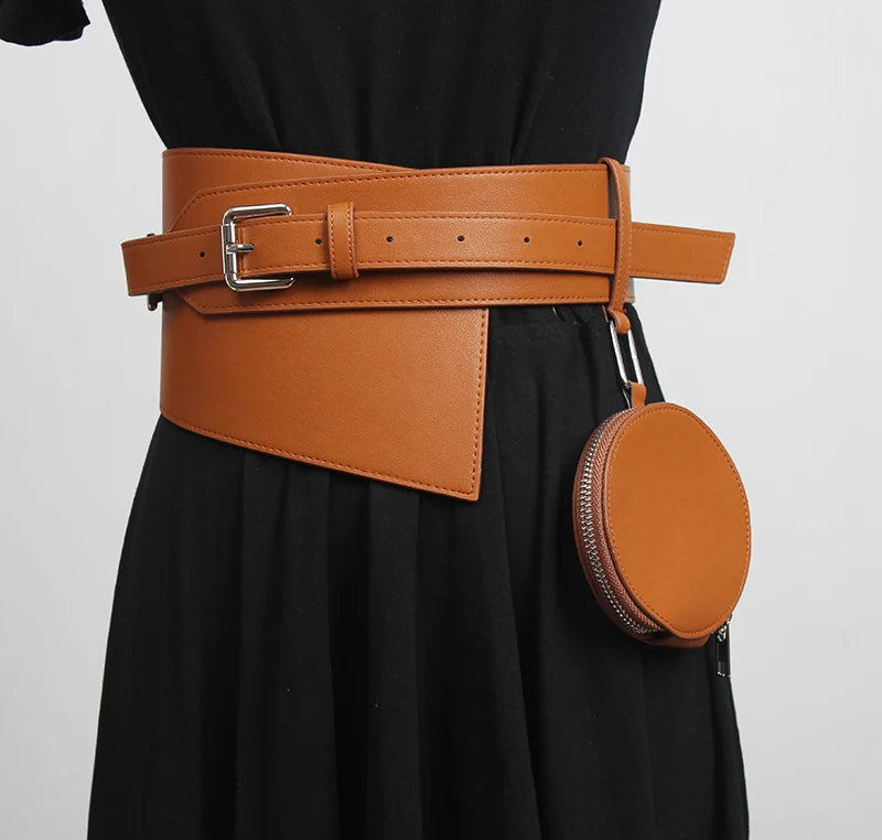 Women's Runway PU Leather Small Round Bag Waistband Belt