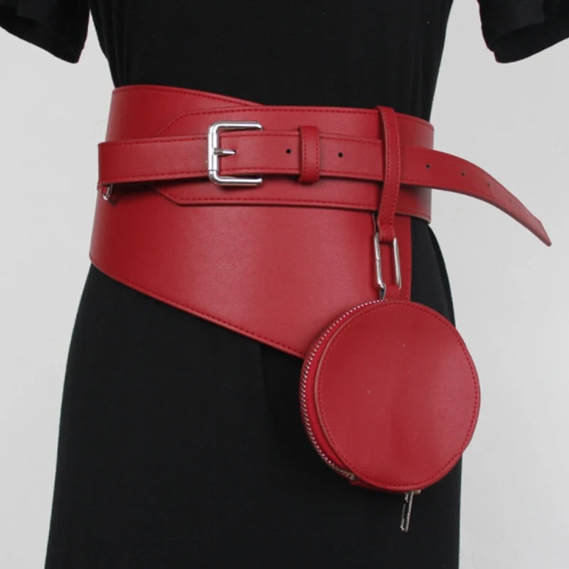 Women's Runway PU Leather Small Round Bag Waistband Belt