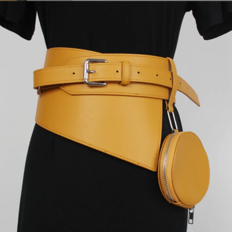 Women's Runway PU Leather Small Round Bag Waistband Belt