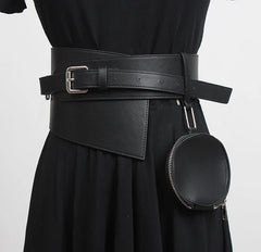 Women's Runway PU Leather Small Round Bag Waistband Belt