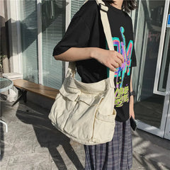 Women's Canvas Messenger Shoulder Bag Large Capacity Casual Handbag