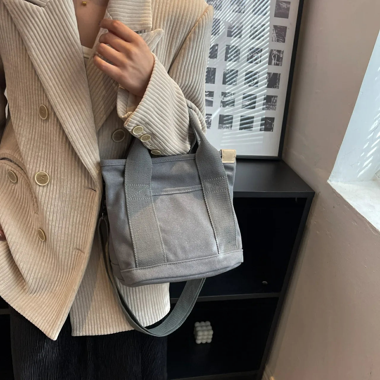 Women's Mini Canvas Shoulder Messenger Bag Casual Solid Handbag