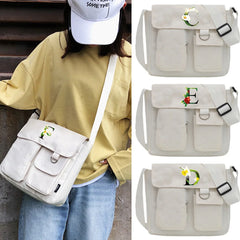 Canvas Messenger Bag Flower Letter Print Travel Handbag