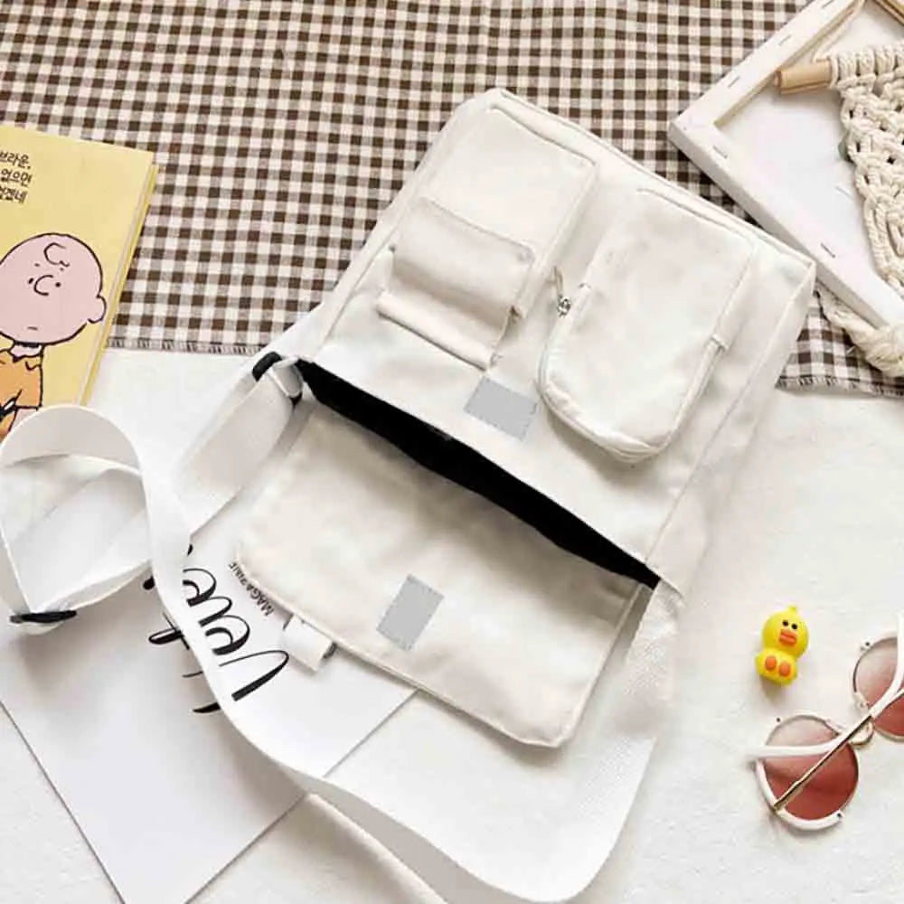 Canvas Messenger Bag Flower Letter Print Travel Handbag