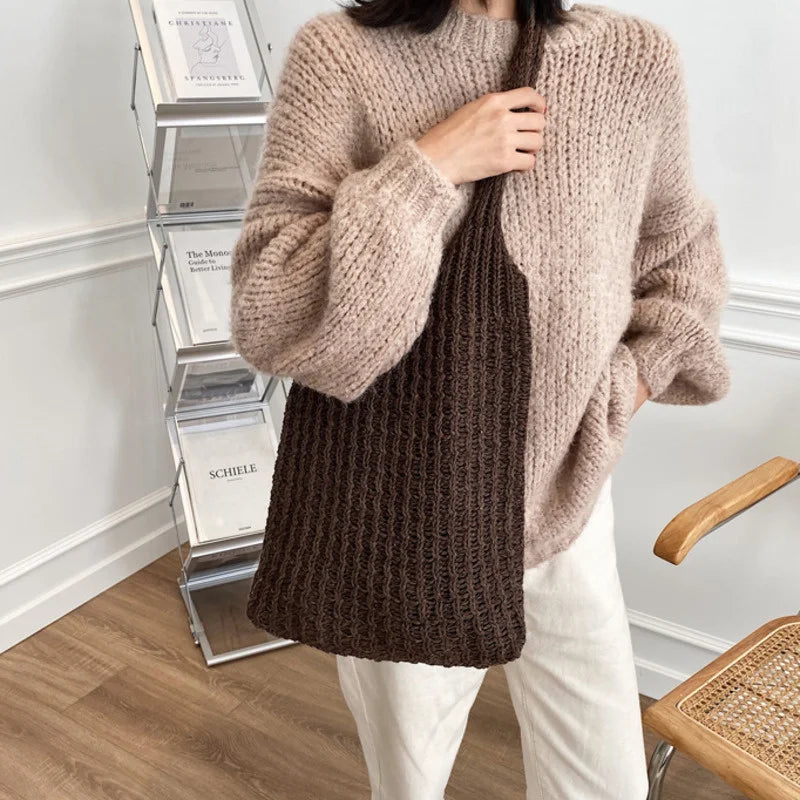 Women's Wool Knitted Shoulder Bag Armpit Bucket Tote Shopper