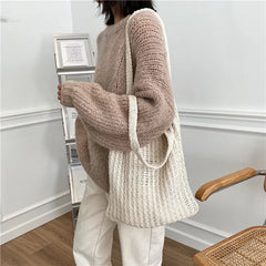 Women's Wool Knitted Shoulder Bag Armpit Bucket Tote Shopper