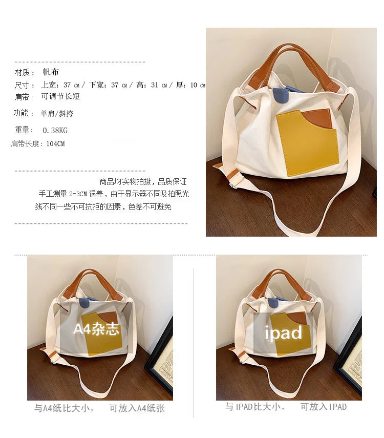 Canvas Shoulder Bag Large Capacity for School and Work