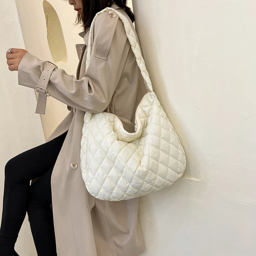Women's Rhombus Embroidered Shoulder Bag Soft Winter Cloud Quilted S