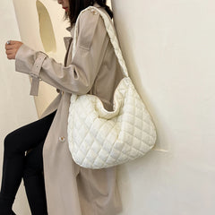 Women's Rhombus Embroidered Shoulder Bag Soft Winter Cloud Quilted S