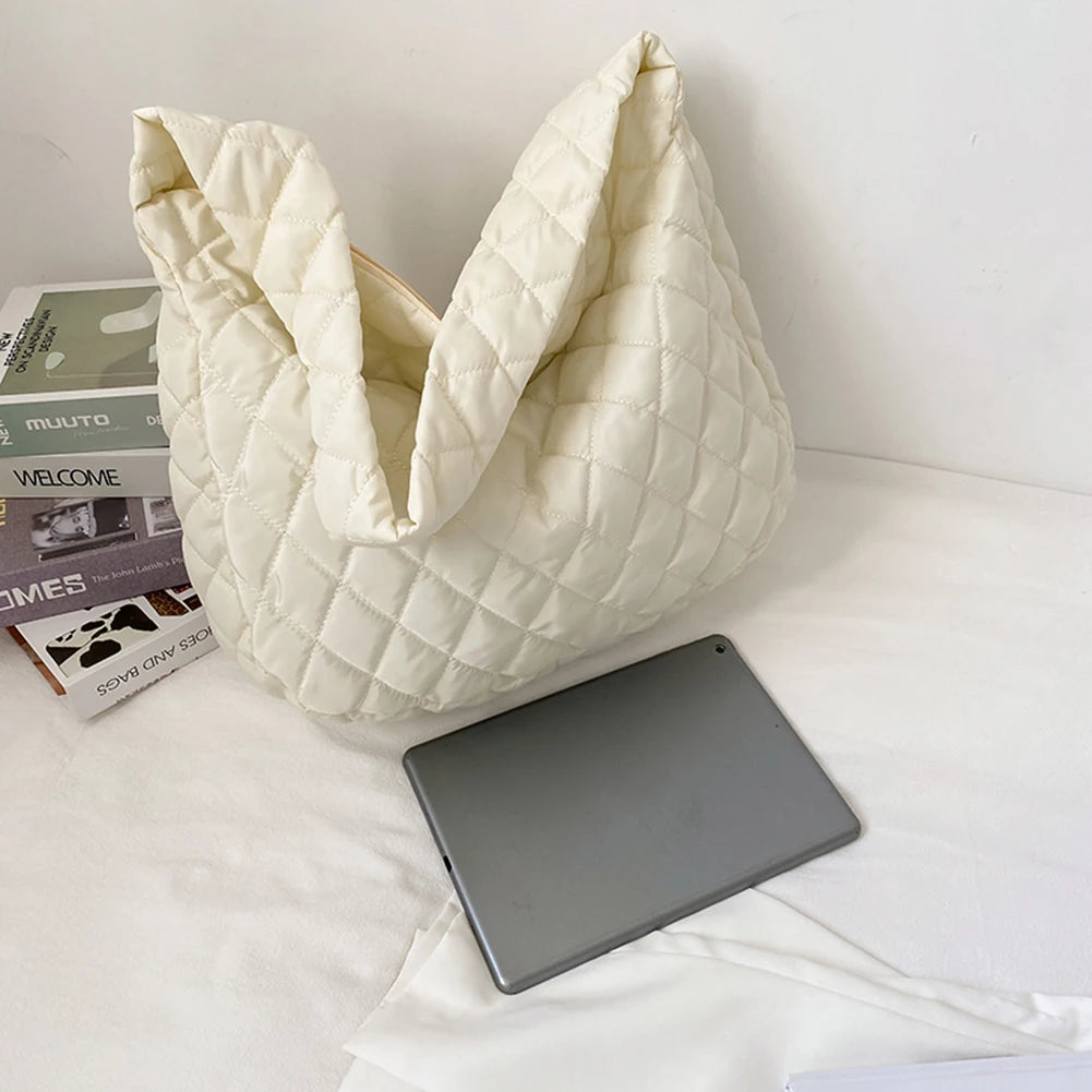 Women's Rhombus Embroidered Shoulder Bag Soft Winter Cloud Quilted S