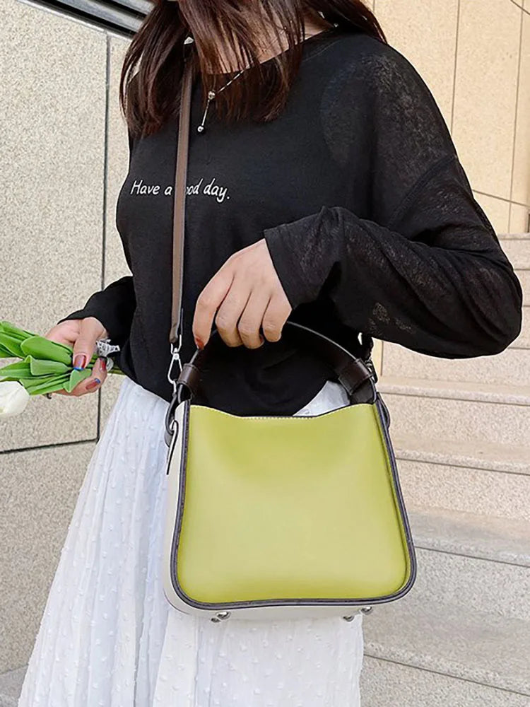Women's Shoulder Bag Contrast Handbags Top Handle Pu Leather Crossbody Bags
