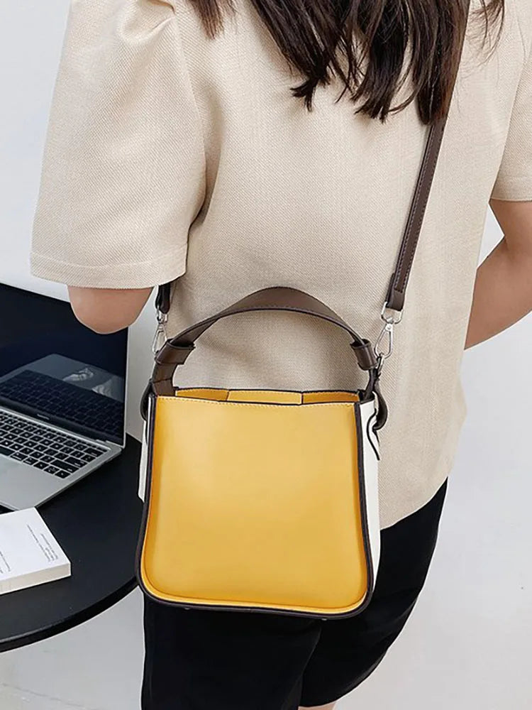 Women's Shoulder Bag Contrast Handbags Top Handle Pu Leather Crossbody Bags