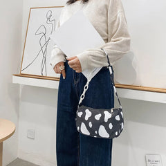 Cow Milk Print Shoulder Bag Women's Shopper Tote Purse
