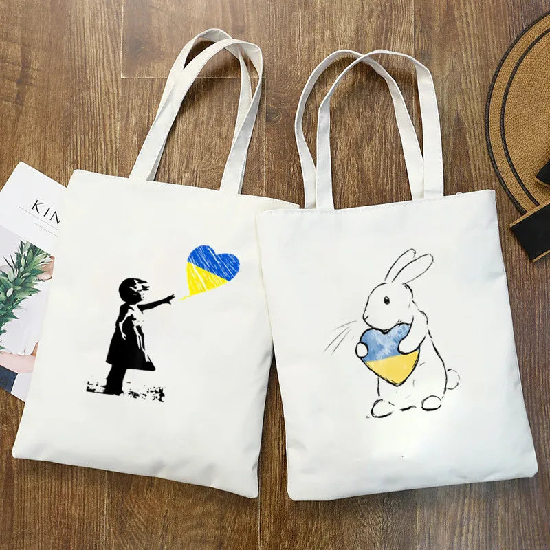 Ukraine Love Graph Print Canvas Shoulder Bag - Large Capacity Ladies Handbag
