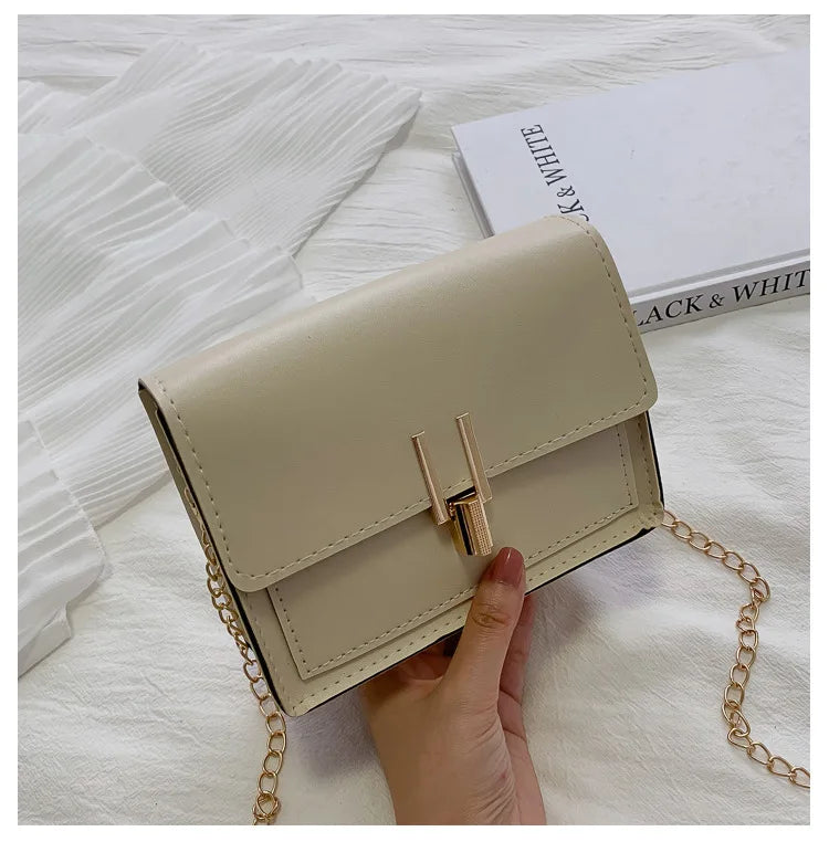Women's Small Square Bag PU Leather Shoulder Bag with Chain