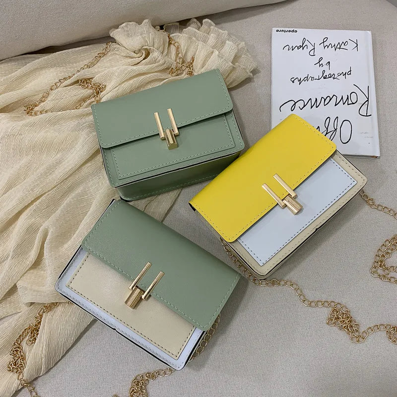 Women's Small Square Bag PU Leather Shoulder Bag with Chain