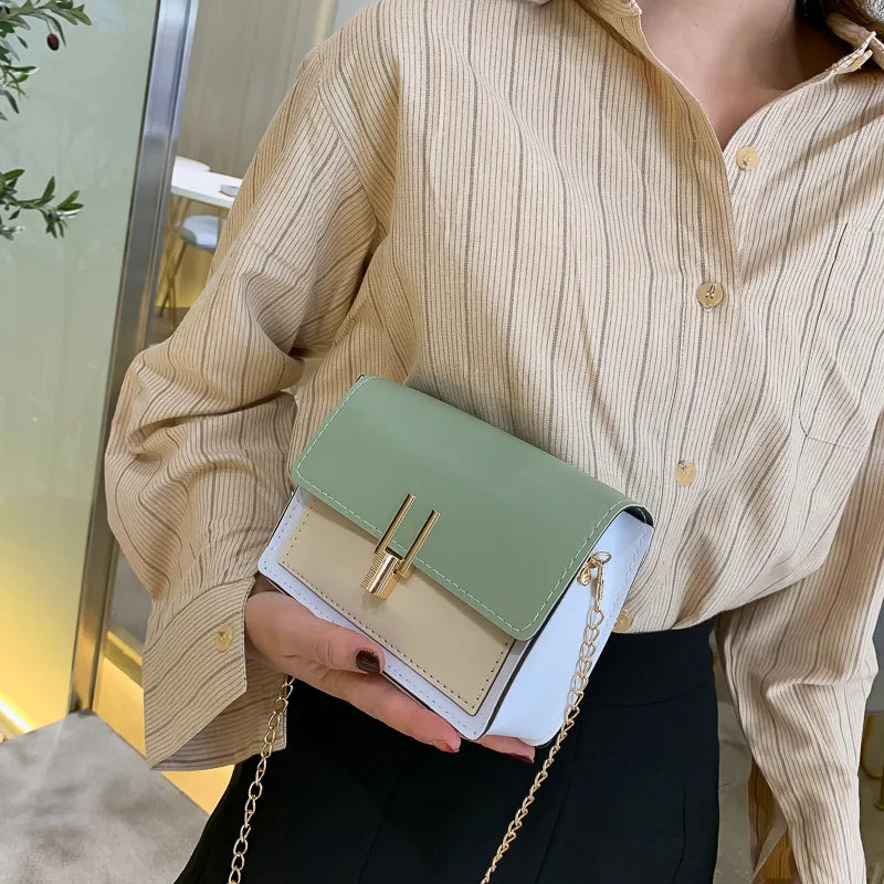 Women's Small Square Bag PU Leather Shoulder Bag with Chain