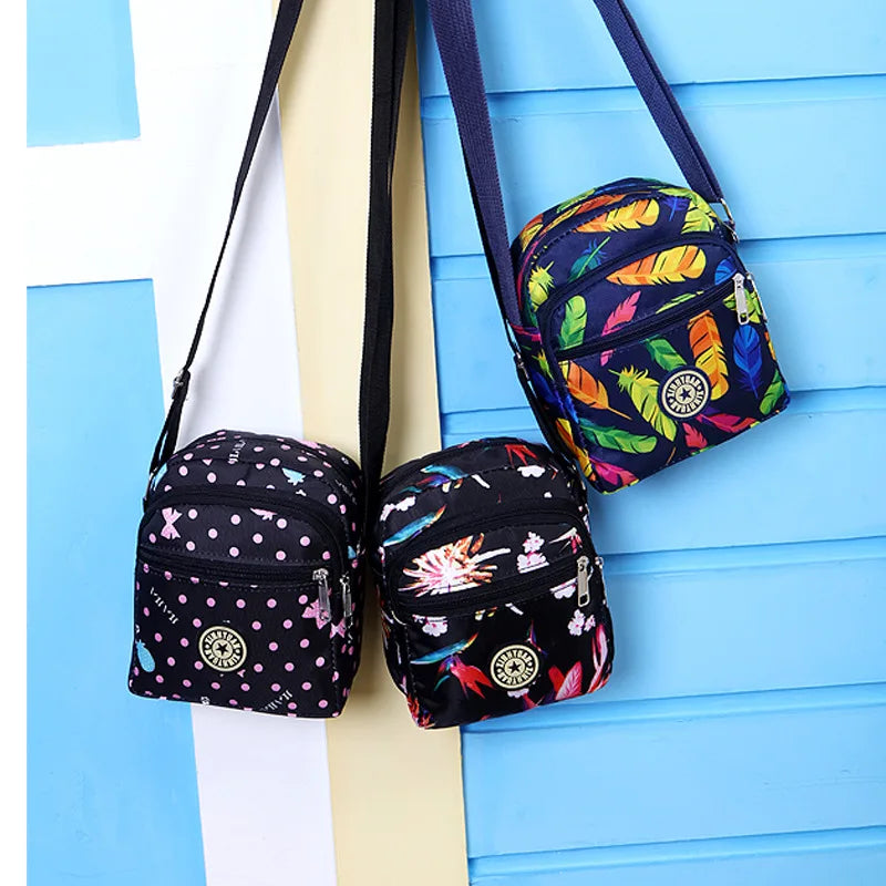 Women's Small Square Nylon Casual Bag with Multi-layer Shoulder Strap