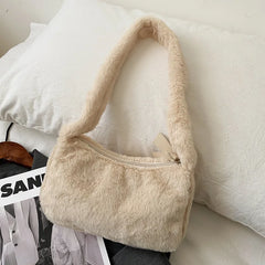 Soft Plush Hobos Shoulder Bag Winter Furry Ladies Clutch Purse Handbag Female