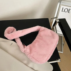 Soft Plush Hobos Shoulder Bag Winter Furry Ladies Clutch Handbag