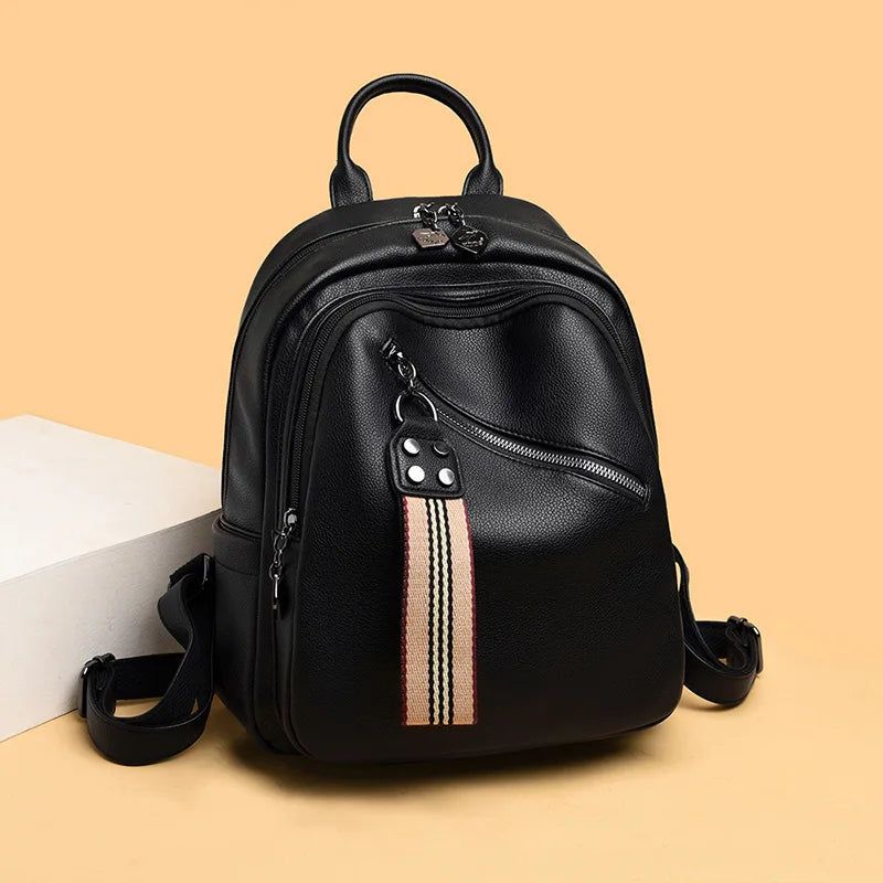 Women's Solid Pu Backpack Student Personalized Soft Leather
