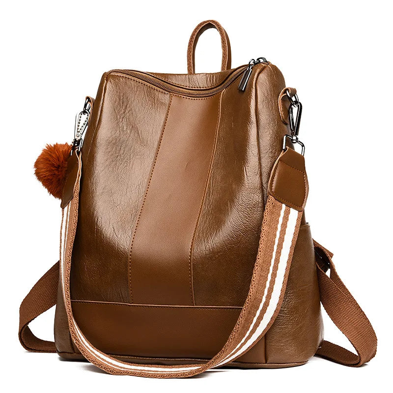 Women's Solid PU Leather Backpack Large Capacity Mochilas Para Mujer