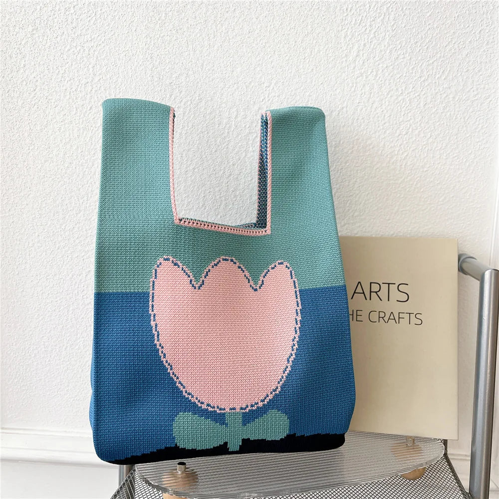 Women's Flower Knitting Handbag Travel All-match Shoulder Bags
