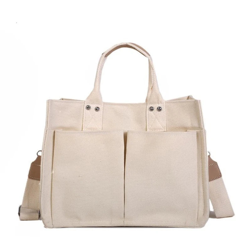 Canvas Tote Bag Large Capacity Crossbody Shopper Handbag
