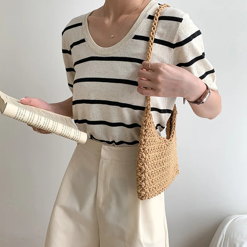 Knitting Shoulder Handbags Autumn Winter Tote Bag Women Shopper Bags