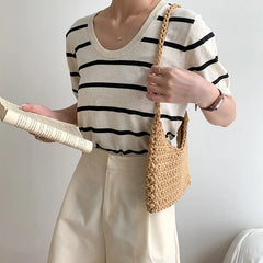 Knitting Shoulder Handbags Autumn Winter Tote Bag Women Shopper Bags